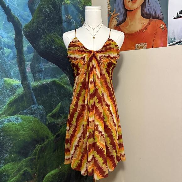 gianni bini y2k ikat slip dress pleated bust ruched spaghetti strap - Picture 2 of 7